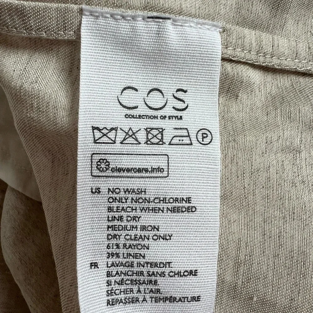 Cos Linen Blend Grey Mini Skirt with Pockets Size US 4 Minimalist Preppy Casual